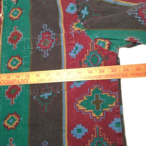Vintage Chamois Shirt Men Large Southwest Geometric Maroon Green Western Flannel - Picture 4 of 16